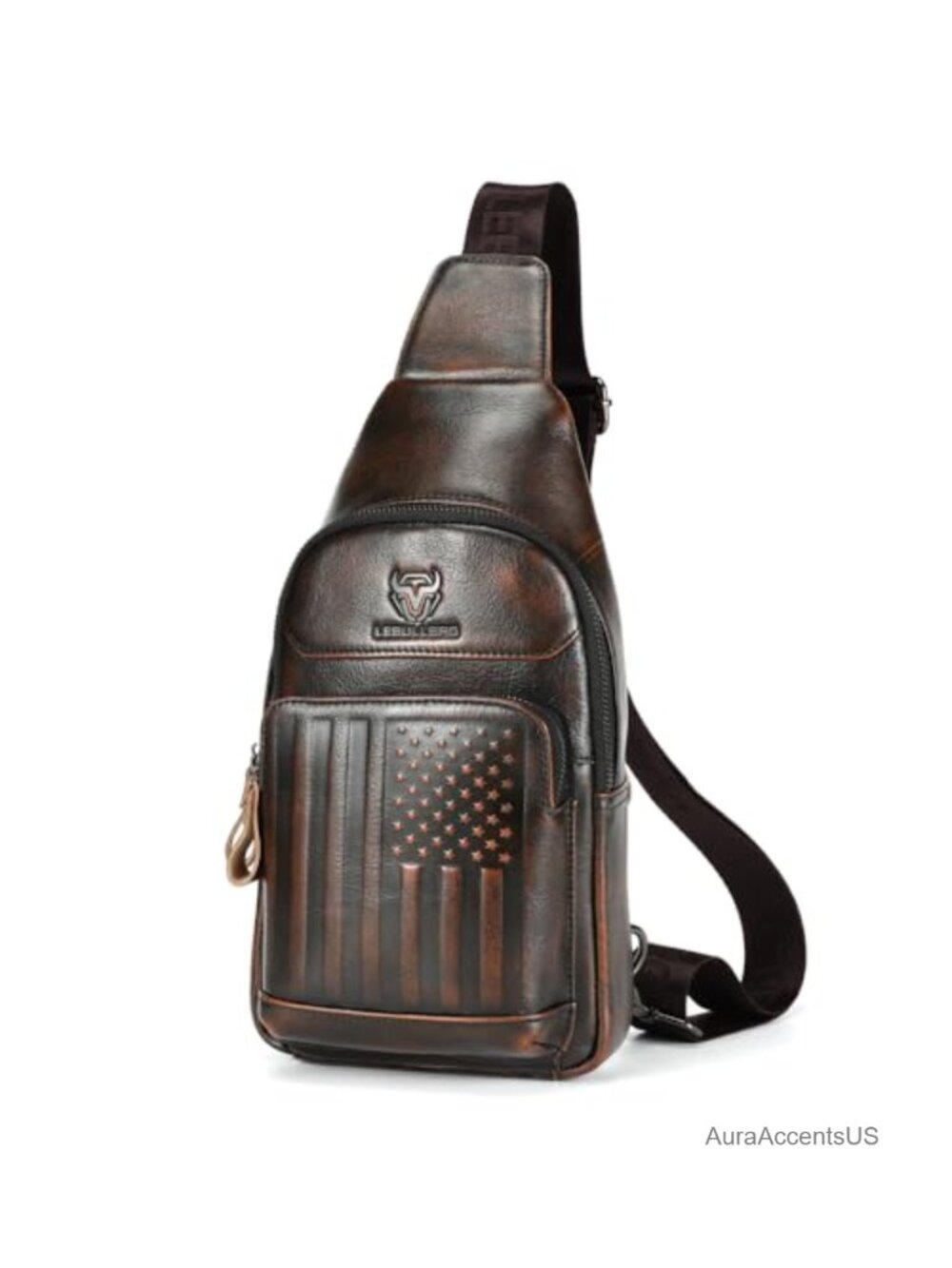 Genuine Leather USA Flag Sling Bag Crossbody Chest Backpack iPad Mini